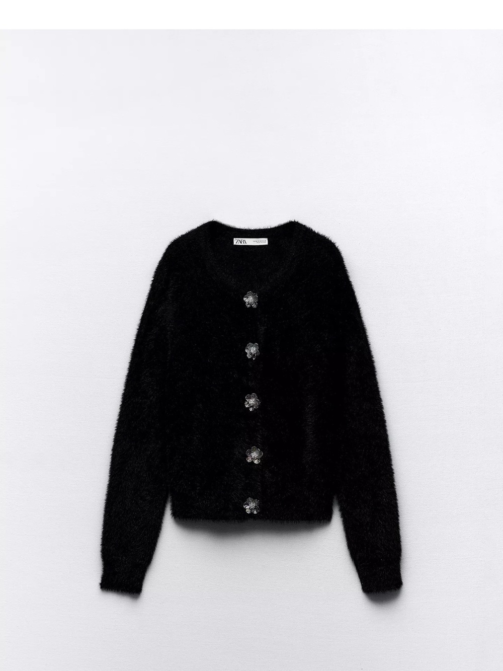 Zara Black Fuzzy Button-Up Women's Sweater. NWOT